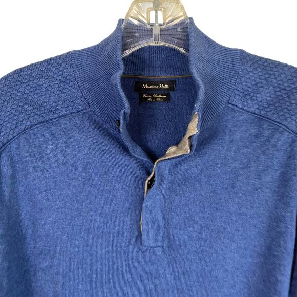Massimo Dutti Mens Sz M Blue Cotton Cashmere Blend Fine-knit Henley Sweater - Picture 5 of 16